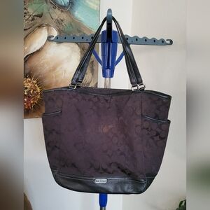 Coach Park Signature Carrie Tote inDark Brown Canvas.